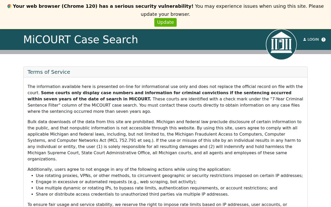 Montmorency County criminal docket search at the 88-2 District Court MiCOURT tenant