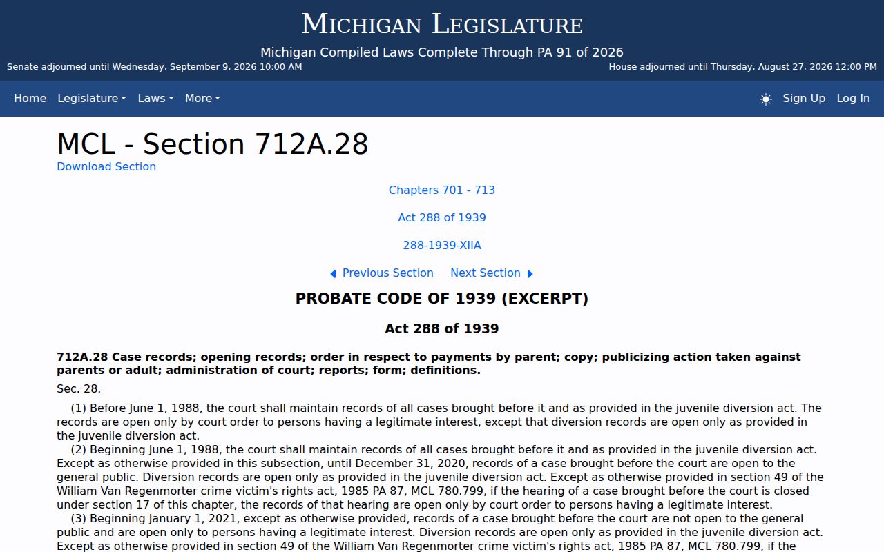 Montmorency County criminal docket source for Michigan juvenile record access limits