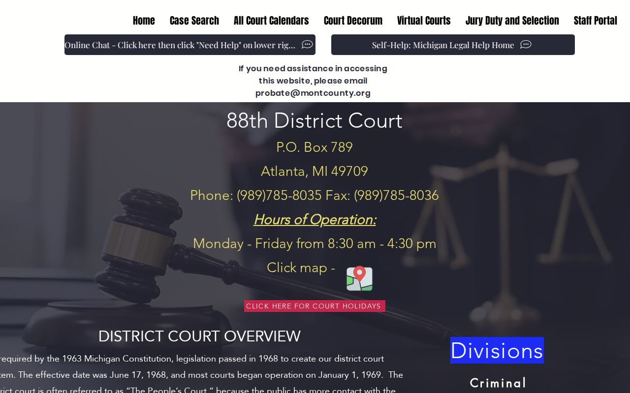 Montmorency County court docket information for 88th District Court
