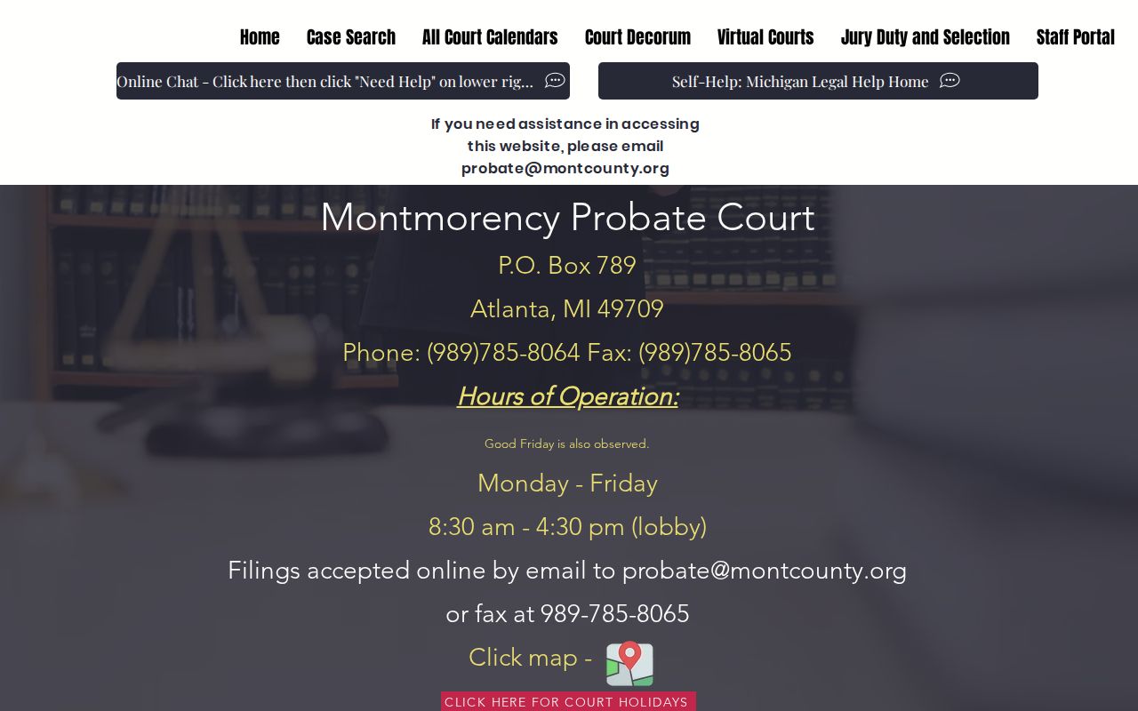 Montmorency County probate court docket and records page