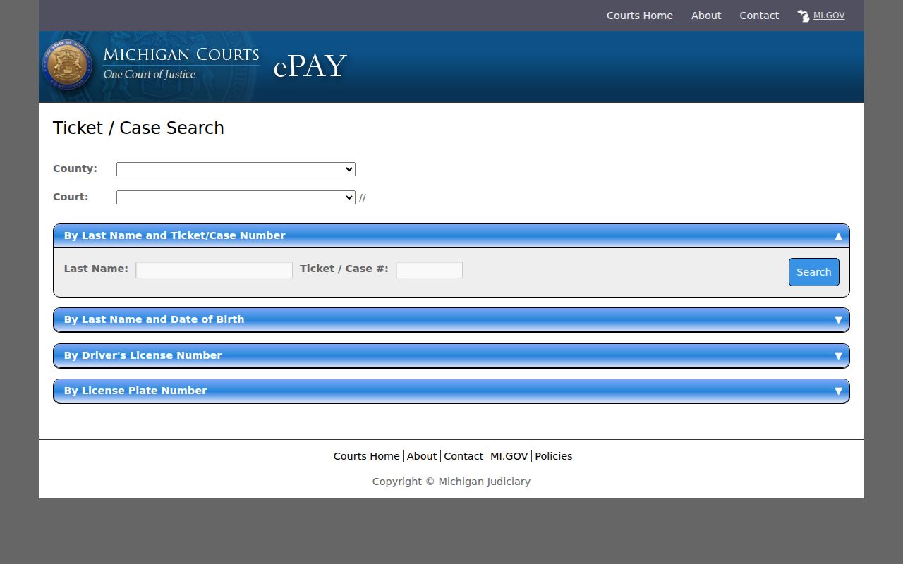 Montmorency County traffic court records Ticket Case Search form