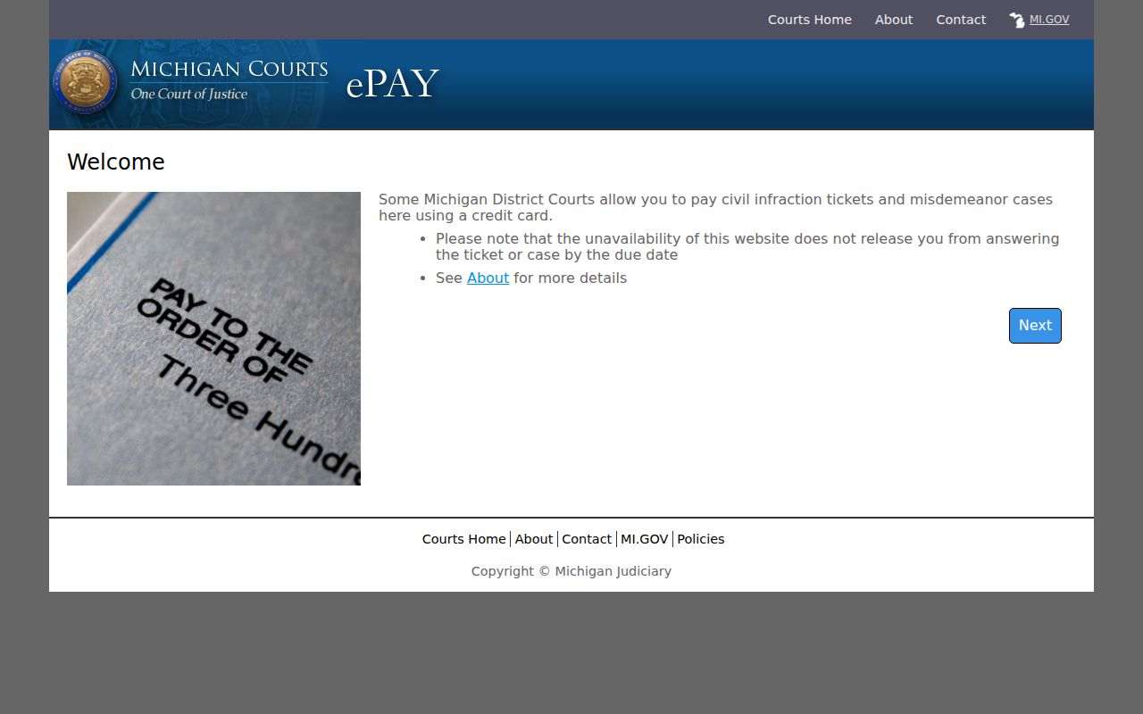 Montmorency County traffic court records Michigan payable ticket portal warning