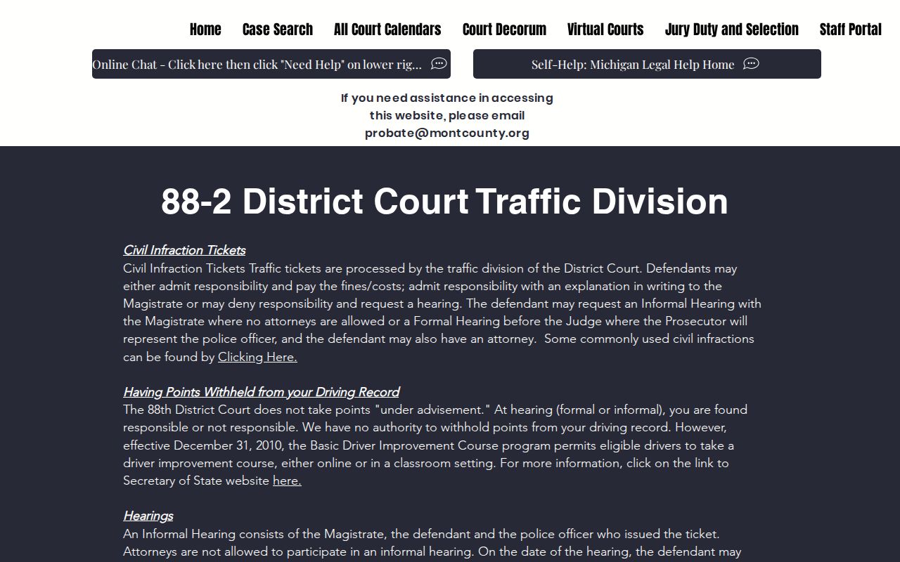 Montmorency County traffic court records 88th District Court Traffic Division page
